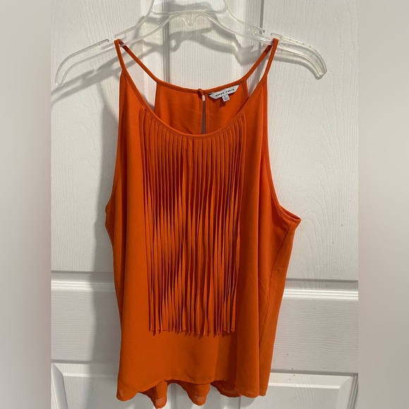 Naked Zebra Orange Sleeveless High-Neck Fringe Camisole/Blouse Size L - Picture 1 of 4